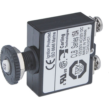 Blue Sea Systems 15A/32V DC Push Button Reset Only Circuit Breaker, UL Listed