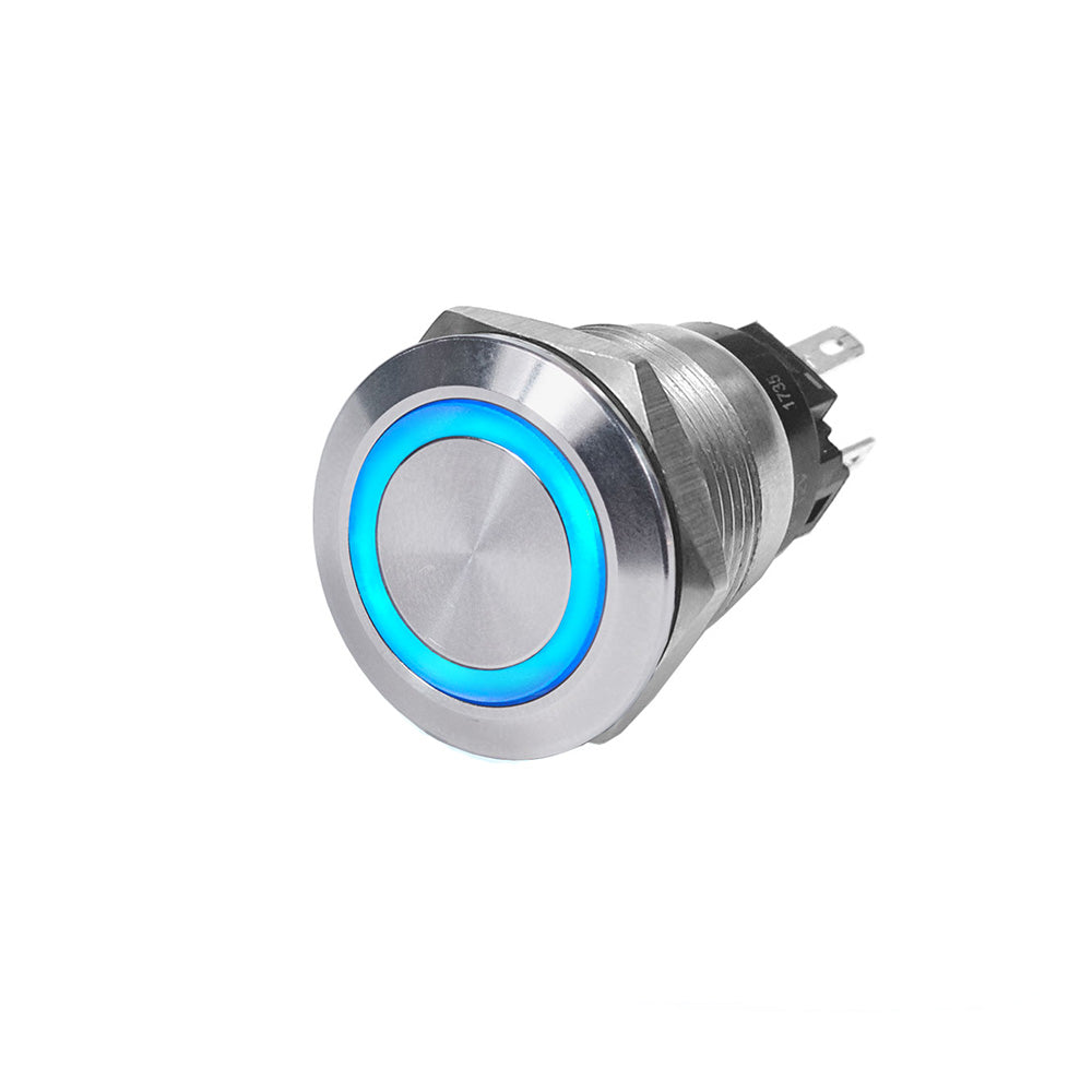 Blue Sea Systems 4160 10A Push Button LED Ring Switch, Stainless Steel, Blue