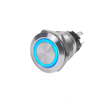 Blue Sea Systems 4160 10A Push Button LED Ring Switch, Stainless Steel, Blue