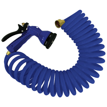 Whitecap 25' Blue Coiled Hose with Adjustable Nozzle, 3/4" Fittings