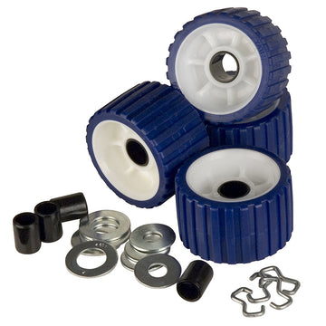 C.E. Smith Ribbed Roller Replacement Kit, 5-inch, 4-Pack - Blue
