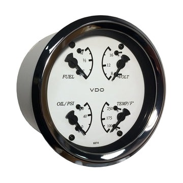 VDO 110-15800 Cockpit Marine 4 in 1 Gauge, 85mm, White Dial/Bezel