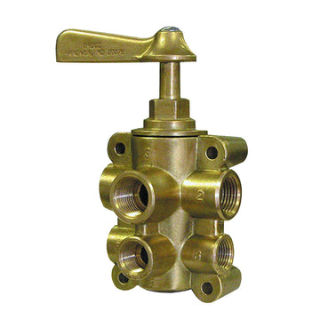 GROCO 6-Port NPT Bronze Fuel Valve, 1/2" Main / 3/8" Return