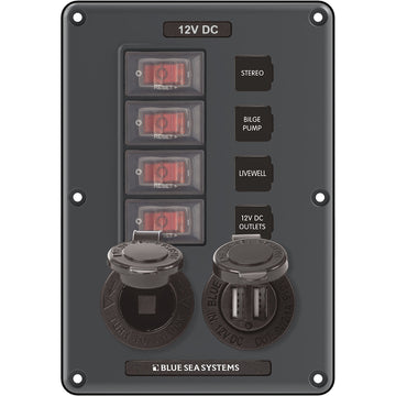 Blue Sea Systems 4321 4-Pos Circuit Breaker Panel w/ USB & 12V Socket