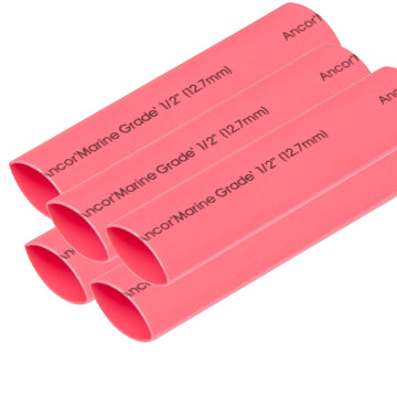 Ancor Adhesive Lined Heat Shrink Tubing, 1/2" x 6" Red, 5-Pack, UL 224