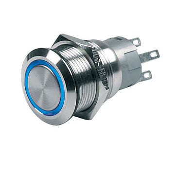 BEP Marine 12V Momentary Push Button Switch w/ Blue LED - Stainless Steel