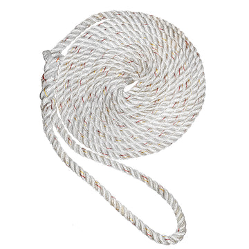New England Ropes Premium 3-Strand Nylon Dock Line, 5/8" x 15', White w/Tracer