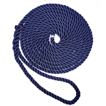 New England Ropes Premium 3-Strand Nylon Dock Line, 3/8" x 25' – Navy Blue