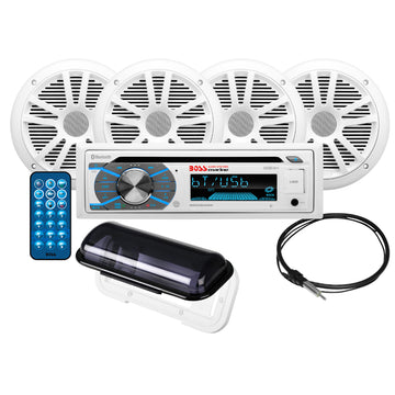 Boss Audio MCK508WB.64S Marine Stereo and 6.5-Inch Speaker Kit, White, Bluetooth