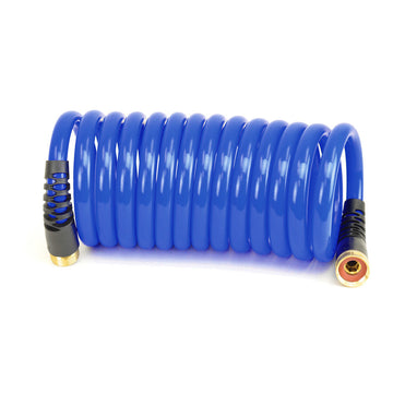 HoseCoil PRO 15' Coiled Hose, 1/2" ID, Dual Flex Relief, Blue