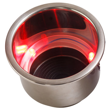 Sea-Dog LED Flush Mount Combo Drink Holder with Drain Fitting, Red – 12VDC
