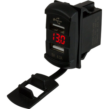 Sea-Dog 426527-1 Dual USB Voltmeter, Rocker Switch Style, 4.8A Output, IP65