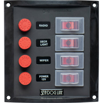 Sea-Dog Splash Guard Vertical Switch Panel, 4-Gang 12VDC, CE Compliant
