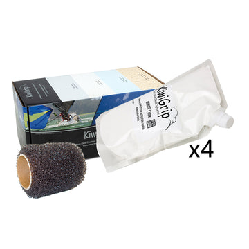 KiwiGrip Non-Skid Deck Coating, 4 x 1 Liter Pouches (White) with 4" Roller