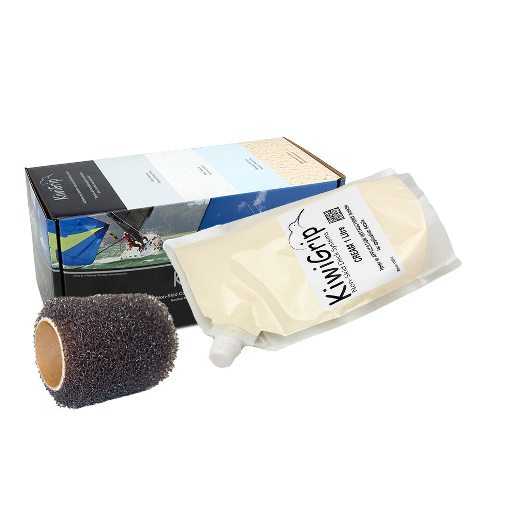 KiwiGrip 1 Liter Pouch Non-Skid Deck Coating, Cream, with Roller