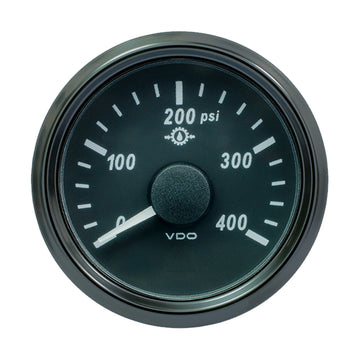 VDO SingleViu 52mm Oil Pressure Gauge, 400 PSI, 0-180 Ohm, Dual Input
