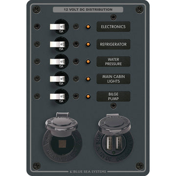 Blue Sea Systems 8120 5 Position DC Panel with Dual USB & DC Socket