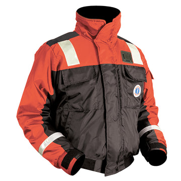 Mustang Survival Classic Flotation Bomber Jacket with Reflective Tape, Orange/Black, Large