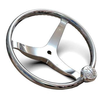 Lewmar 3-Spoke Stainless Steel Steering Wheel with Power-Grip Knob, 13.5 in.