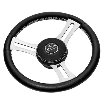 Schmitt Marine Torcello Elite 14" Wheel, Black Leather, White Stitching