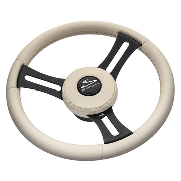 Schmitt Marine Torcello Elite 14" Steering Wheel, Beige Leather, Black SS Spokes