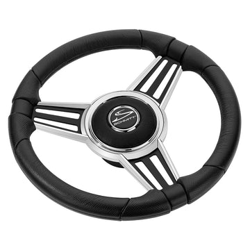 Schmitt Marine PU30 14" Steering Wheel, Chrome Cap & Black Spokes