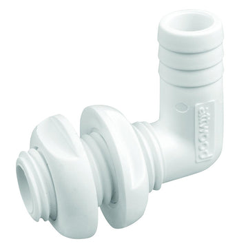 Attwood White Plastic 90-Degree Thru-Hull Connector, 3/4" ID