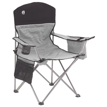 Coleman Cooler Quad Chair, Grey & Black, 325 lb Capacity with 4-Can Cooler
